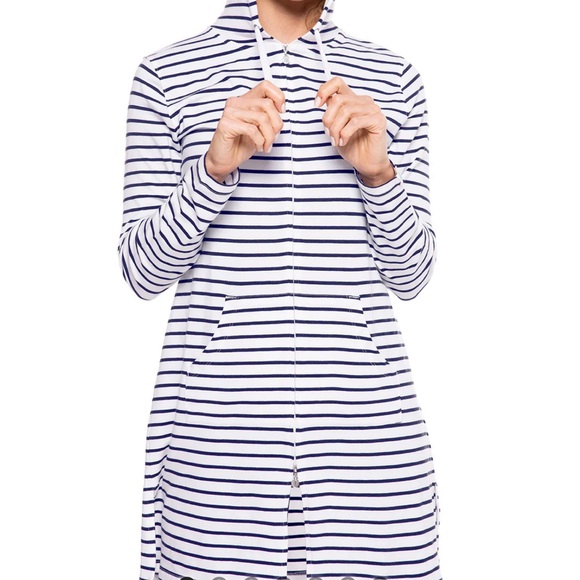 Coolibar Cabana Navy and White Striped Hoodie - Picture 2 of 9